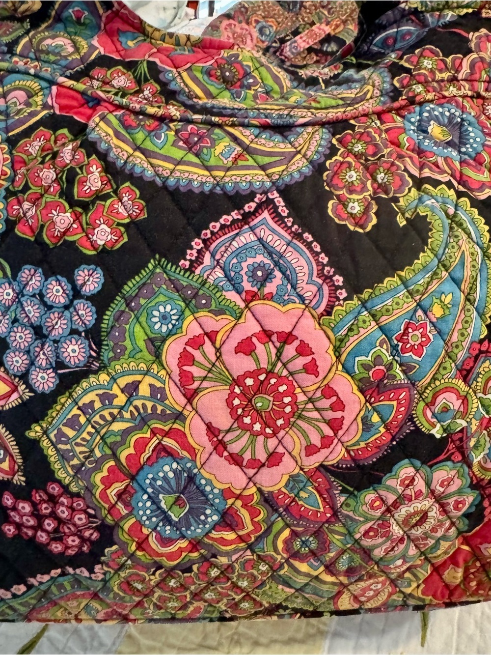 Vera Bradley Black Quilted Tote with Pink, Green & Yellow Floral Print - Picture 2 of 10